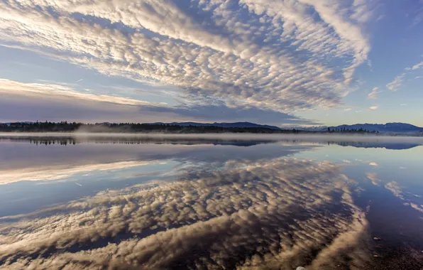 Картинка облака, отражение, Германия, Бавария, Germany, Bavaria, Lake Kirchsee, озеро Кирхзее
