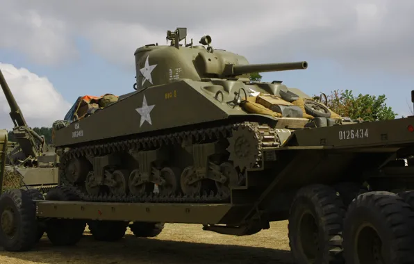 Картинка войны, танк, бронетехника, средний, седельный тягач, M4 Sherman, периода, мировой
