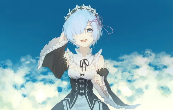 Небо, девушка, облака, аниме, арт, Re: Zero kara Hajimeru Isekai Seikatsu, Рем