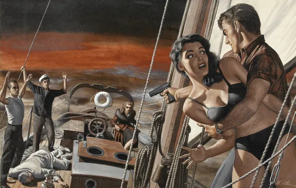 Рисунок, hollywood, иллюстрация, painting, story illustration, illustration, April 1959, pulp covers