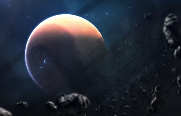 Планета, Космос, Кольцо, Saturn, Арт, Space, Art, Спутник