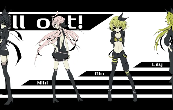 Стиль, полосы, аниме, арт, Vocaloid, Вокалоид, персонажи