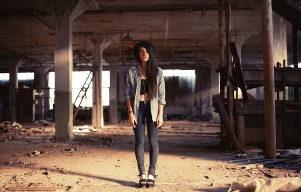 Девушка, модель, брюнетка, Columbus, Amber Rapier, Abandoned Building
