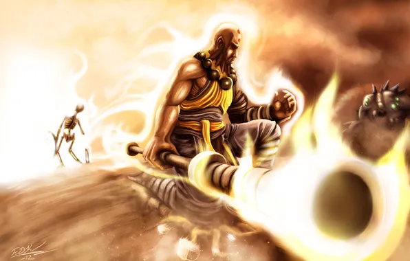Картинка fire, skeleton, Diablo 3 Monk