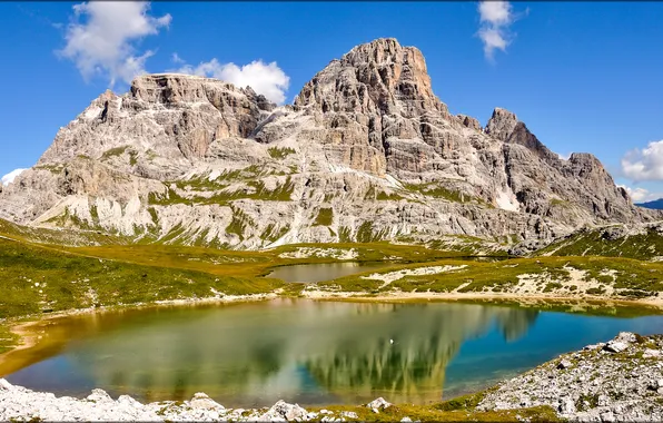 Картинка небо, горы, озеро, Альпы, Италия, Доломиты