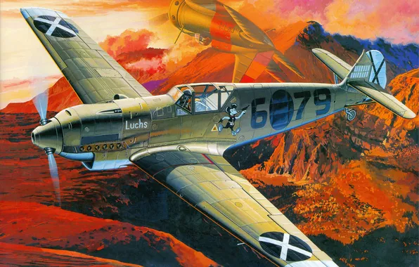 Картинка авиация, истребитель, арт, самолёт, немецкий, воздушный бой, Мессершмитт Bf.109D