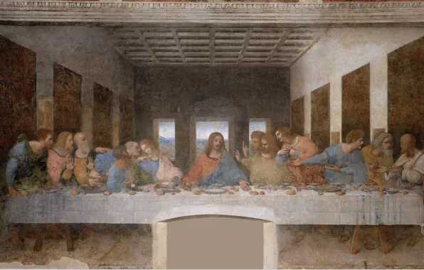Картина, фреска, живопись, искусство, средневековье, Тайная вечеря, апостолы, Христос