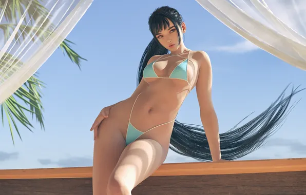 Картинка long hair, ponytail, looking away, arm support, video game girls, video game characters, HydraFXX