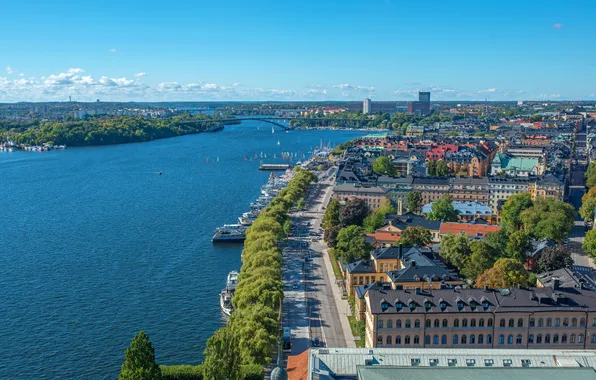 Картинка город, река, фото, сверху, Швеция, Stockholm