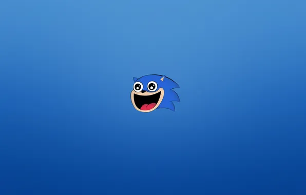 Картинка минимализм, голова, ежик, синий фон, соник, Sonic, счастливая морда