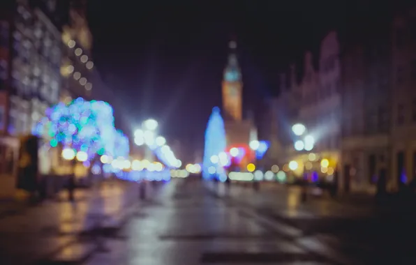 Christmas, bokeh, Poland, Gdańsk