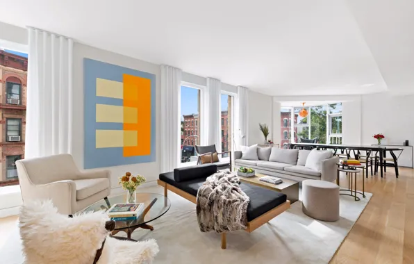 Интерьер, Нью Йорк, гостиная, столовая, NY, 505 2nd Street Apartment