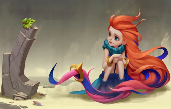 Лягушка, день, девочка, рыжая, шляпка, League Of Legends, Zoe