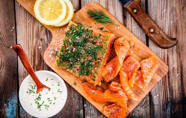 Зелень, лимон, рыба, соус, вкусно, fish, специи, lemons