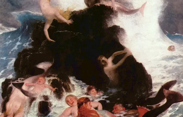 Картинка русалки, 1886, Арнольд Бёклин, Игры наяд
