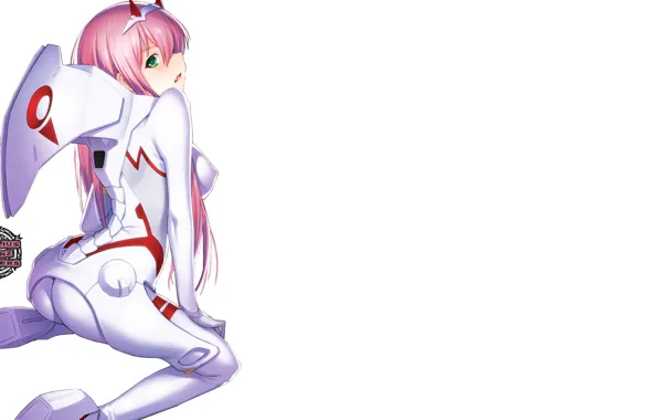 Девушка, костюм, белый фон, 002, Darling In The Frankxx, Милый во Франксе, Zero Two