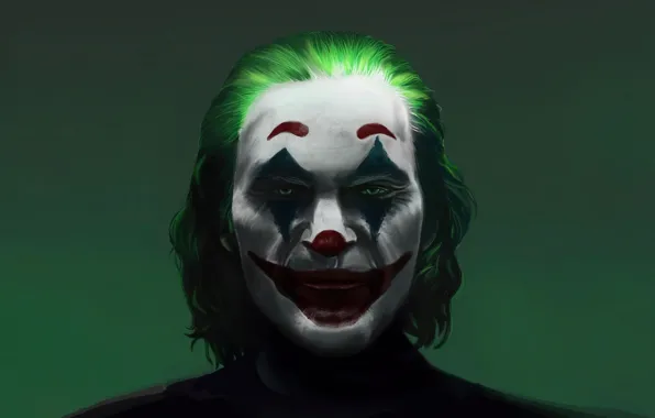 Лицо, портрет, Джокер, зеленый фон, Joker, грим, portrait, makeup