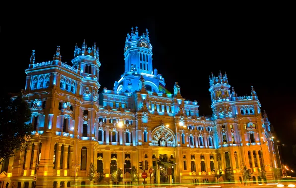 Ночь, Испания, night, Spain, Madrid, Мадрид, Plaza de Cibeles