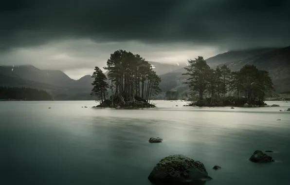 Небо, вода, гладь, Шотландия, Хайленд, Лох-Шил, Loch Ossian, пресное озеро