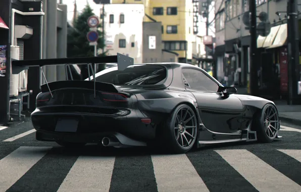Авто, Черный, Машина, Улица, Mazda, RX-7, Рендеринг, Mazda RX7