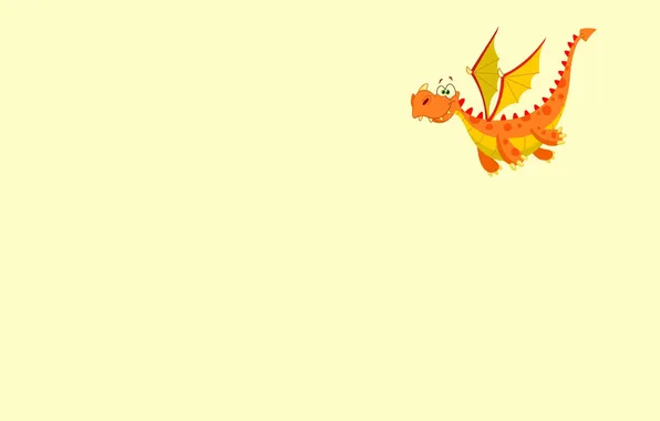 Картинка оранжевый, дракон, крылья, минимализм, Dragon, летит