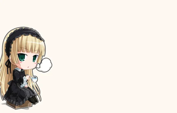 Трубка, белый фон, длинные волосы, зеленые глаза, оборки, gosick, victorica de blois