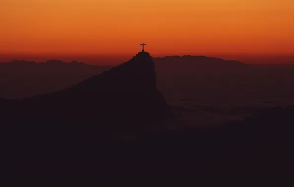 Fog, sunrise, Brasil, Rio de Janeiro, Corcovado