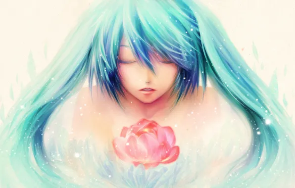 Картинка цветок, волосы, рисунок, vocaloid, hatsune miku