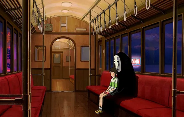 Anime, cartoon, movie, train, interior, Hayao Miyazaki, film, Spirited Away