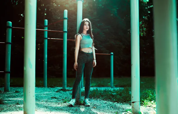 Взгляд, деревья, секси, поза, sexy, trees, красивая девушка, очарование