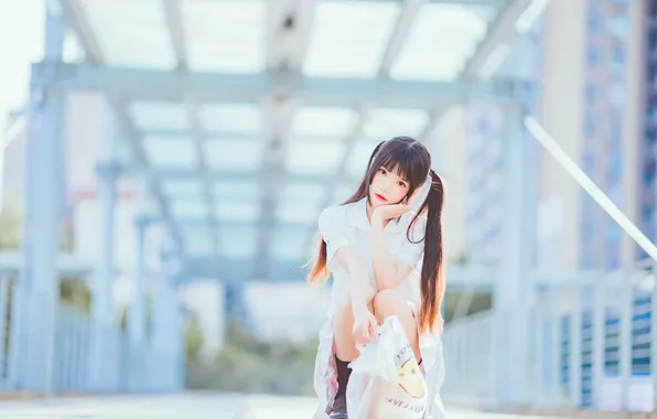 Beautiful, Asian, Model, Woman, Cute, Pretty, Sunny, Sitting