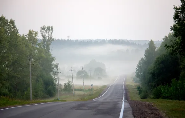 Картинка дорога, лето, туман, вечер, дымка, август
