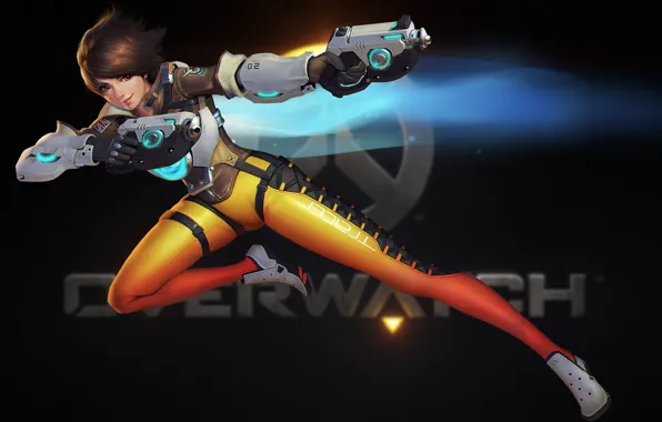 Девушки, Арт, Art, Персонаж, Overwatch, Tracer, Lena Oxton, Трейсер