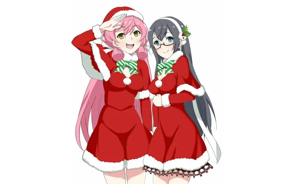 Girl, sexy, Christmas, cleavage, pink hair, long hair, dress, boobs