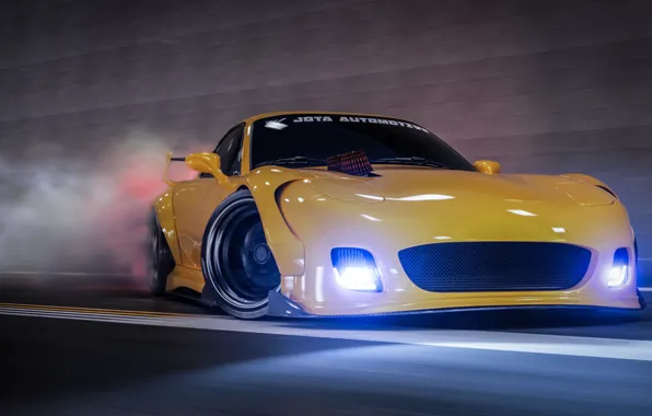 Авто, Желтый, Машина, Скорость, Mazda, Drift, Car, Render