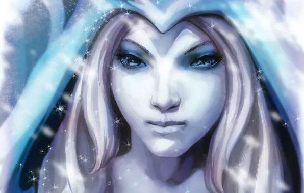 Девушка, снежинки, арт, блондинка, Crystal Maiden, Dota 2, Rylai