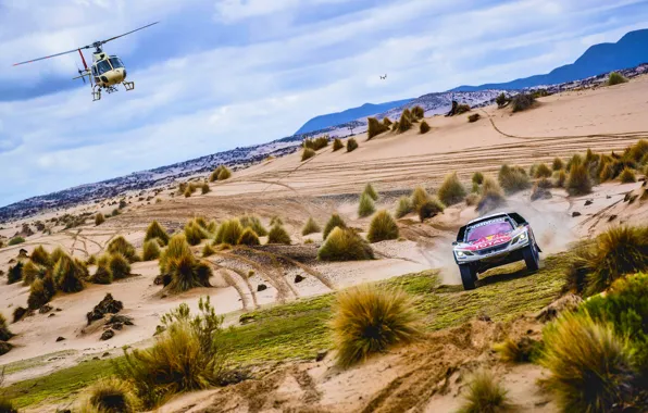 Песок, Спорт, Скорость, Вертолет, Гонка, Peugeot, Фары, Red Bull