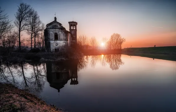 Sunset, acqua, Rigosa, chiesetta abbandonata