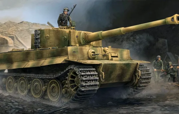 Картинка Тигр, вермахт, Panzerkampfwagen VI, немецкий тяжёлый танк, Pz.VI Ausf E