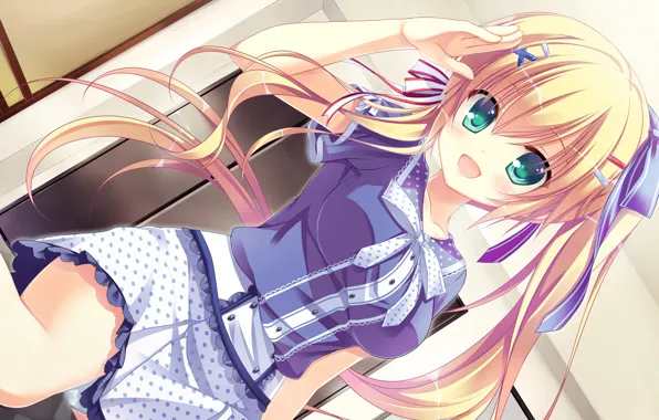 Girl, sexy, blouse, panties, green eyes, long hair, anime, beautiful