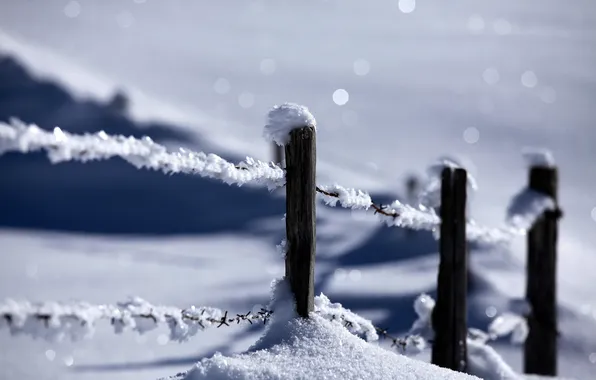 Картинка зима, снег, природа, забор