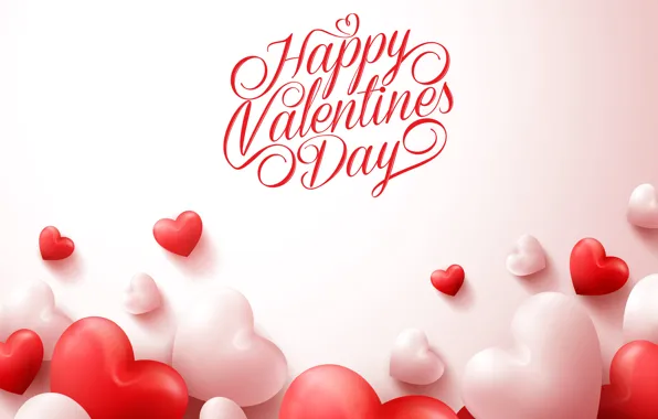 Фон, надпись, сердечки, красные, белые, День святого Валентина, поздравление, Happy Valentine's Day