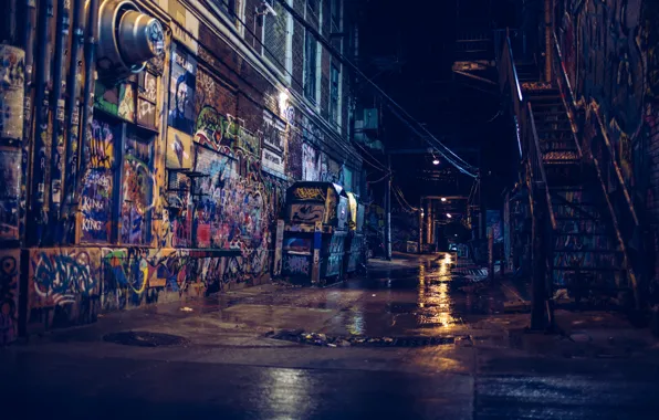 Картинка ночь, город, граффити