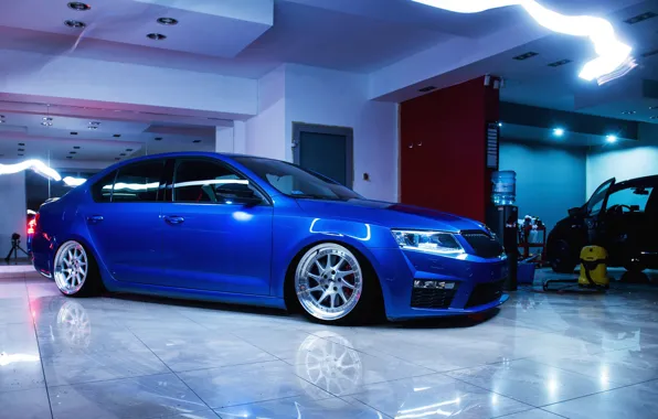 Blue, Front, Side, Stance, Skoda, Octavia, Octavia RS, Skoda Octavia RS