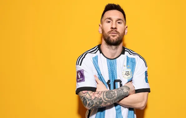 Десять, футболист, желтый фон, Лионель Месси, Lionel Messi