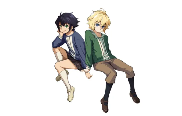 Фон, белый фон, парни, мальчики, Owari no Seraph, Последний серафим, Юичиро Хакуя, Микаэла Хакуя
