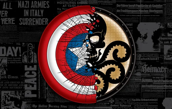 Череп, щит, гидра, Капитан Америка, Captain America, The First Avenger, Marvel Comics