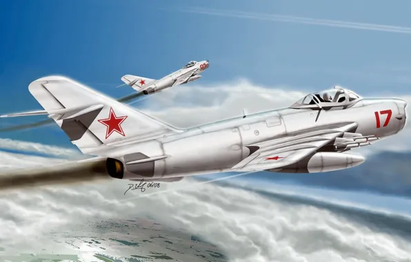 Картинка art, airplane, aviation, russian jet, MIG 17
