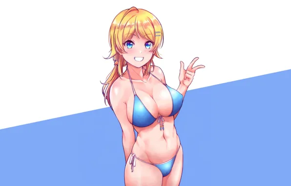 Girl, sexy, cleavage, long hair, boobs, anime, blue eyes, beautiful