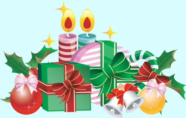 Картинка праздник, вектор, свечи, арт, подарки, Новый год